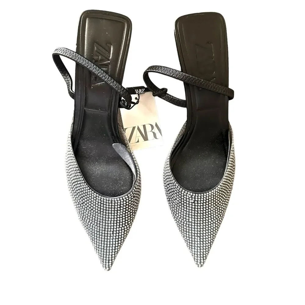 ZARA Rhinestone Pointed Mules NWT Sz 9 - Picture 6 of 7